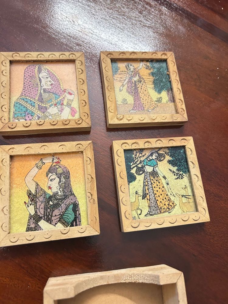 Set Of 4 Hand painted Wooden Coaster