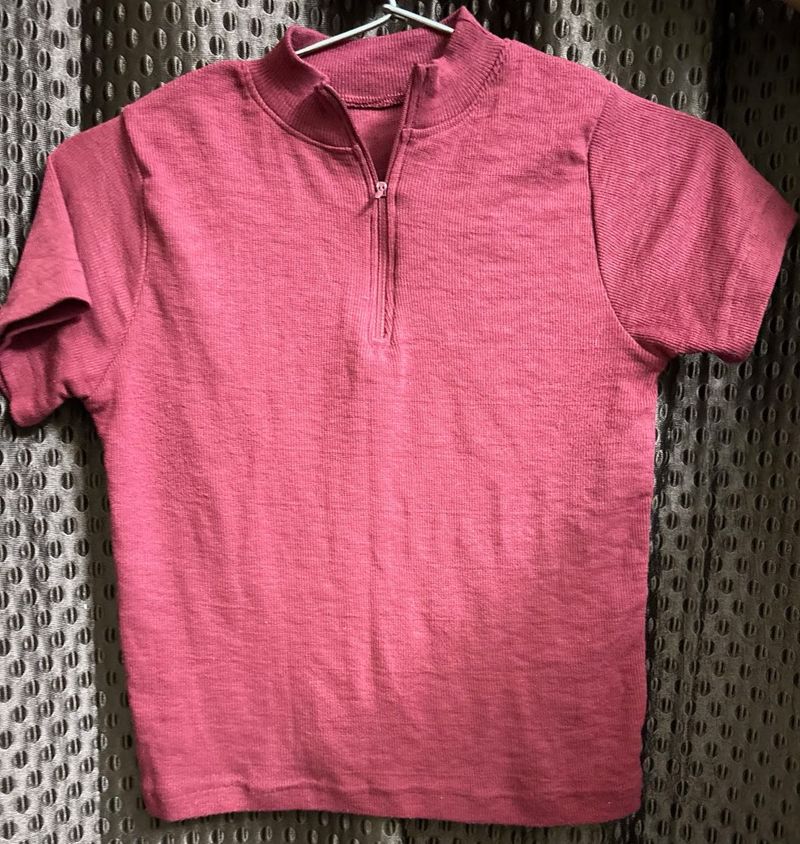 Ribbed Short Sleeve Mock Neck Top