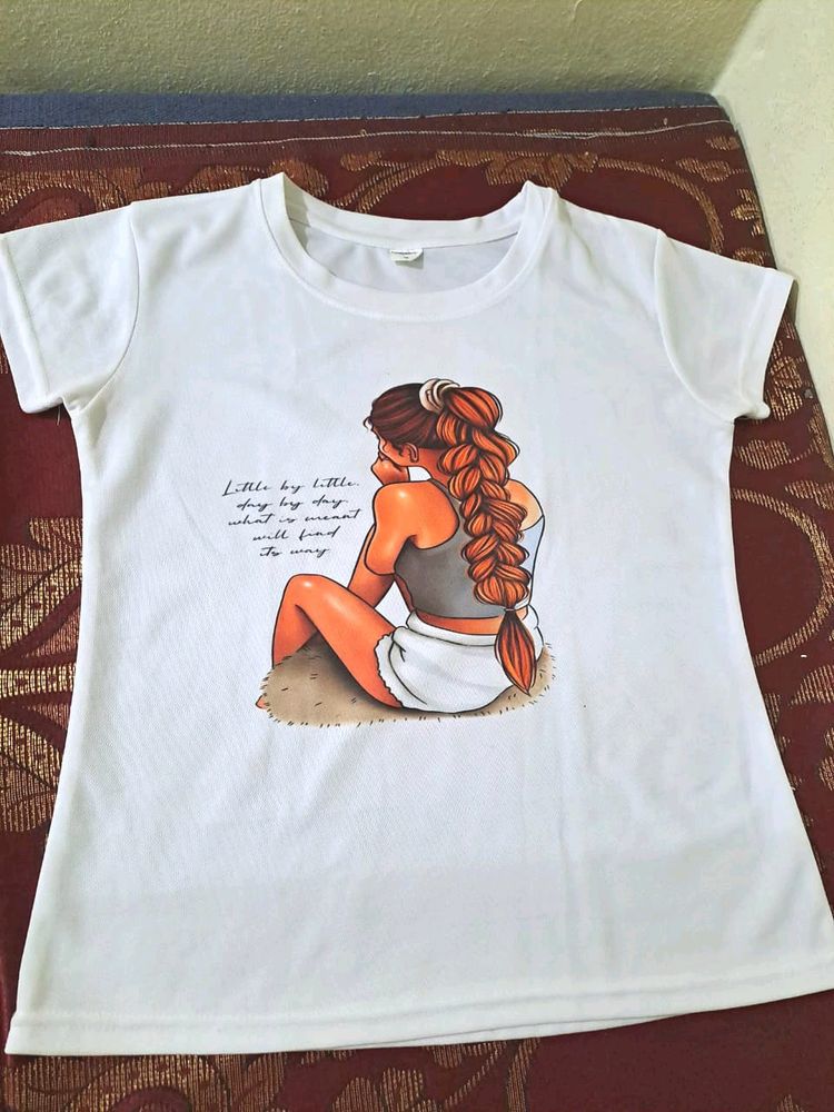 White Printed Casual womens Tshirts