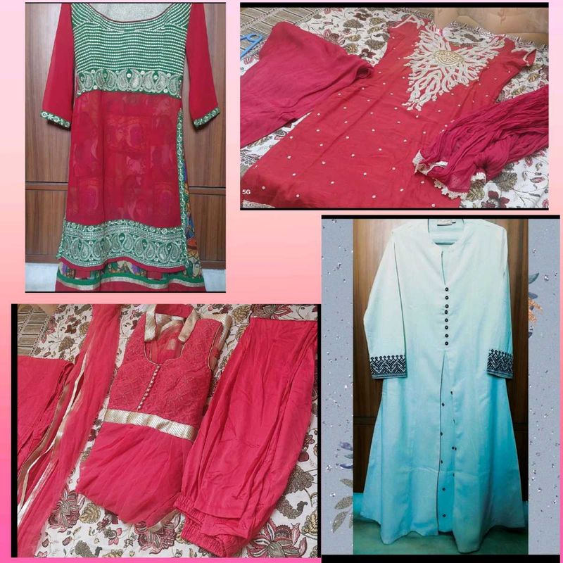💃COMBO OF 4 WOMEN PARTY WEAR STRAIGHT KURTA SET