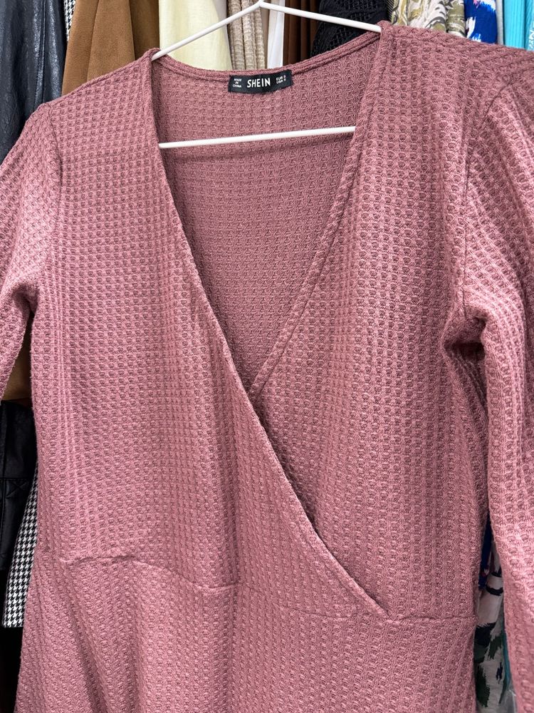 Waffle Knit Wrap Dress