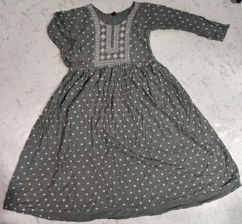Gray Polka Dot Anarkali Kurta