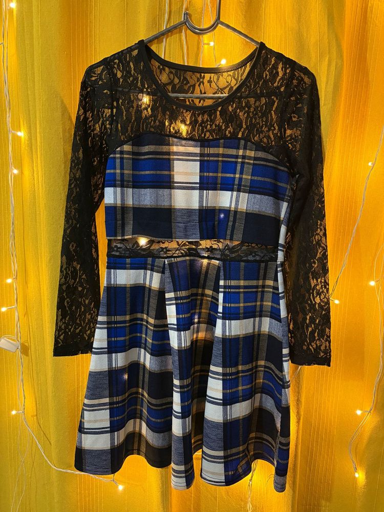 Chic Plaid &amp; Lace Dress