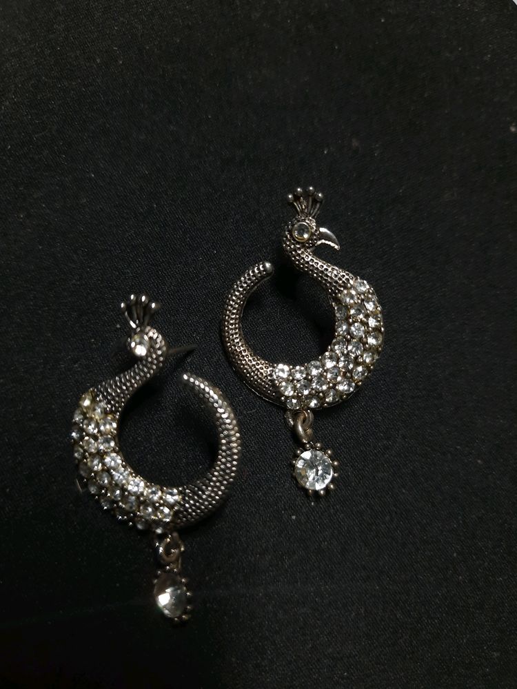 Peacock Black Metal Earrings