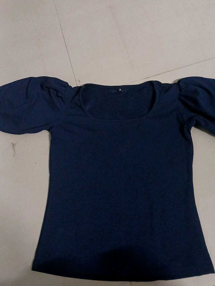 Navy Blue Puff Sleeve Top