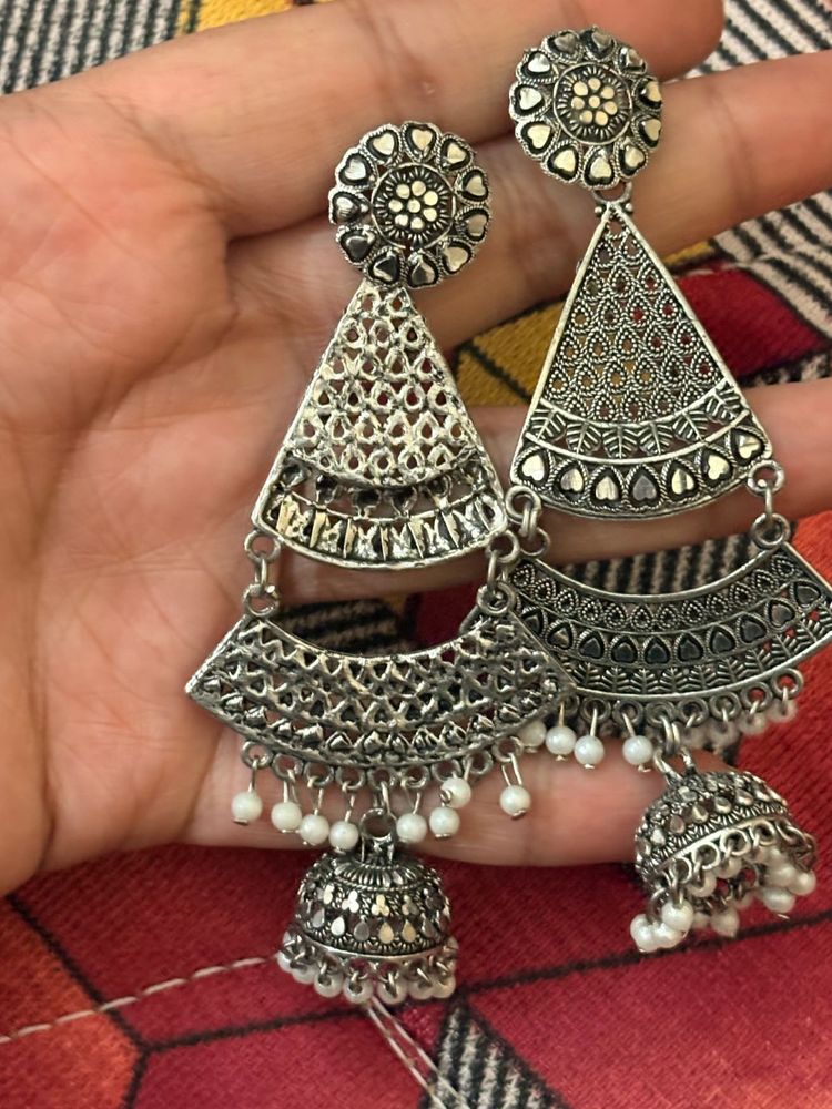 Silver Jhumka Earrings and Ring