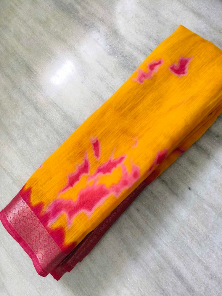 Vibrant Yellow &amp; Pink Bandhani Saree 🌼