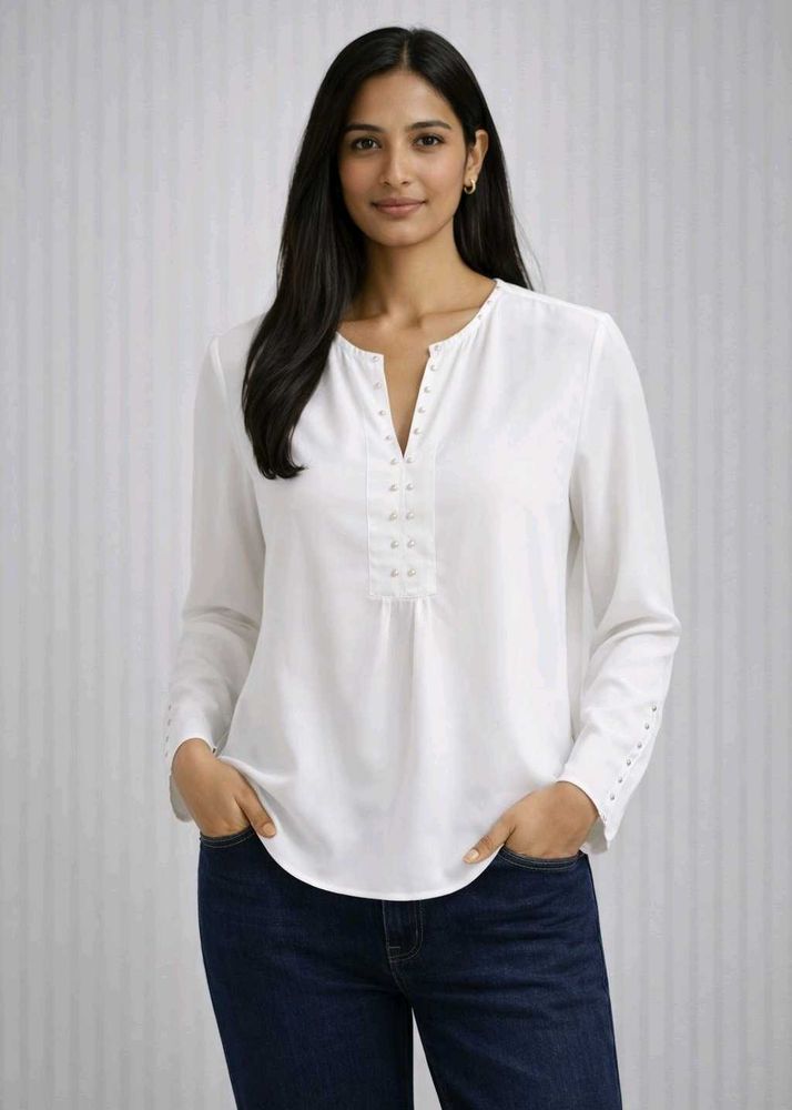 Calvin Klein Elegant White Long Sleeve Blouse