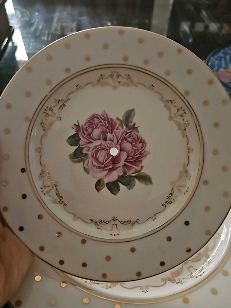 Vintage Floral Plate with Gold Details