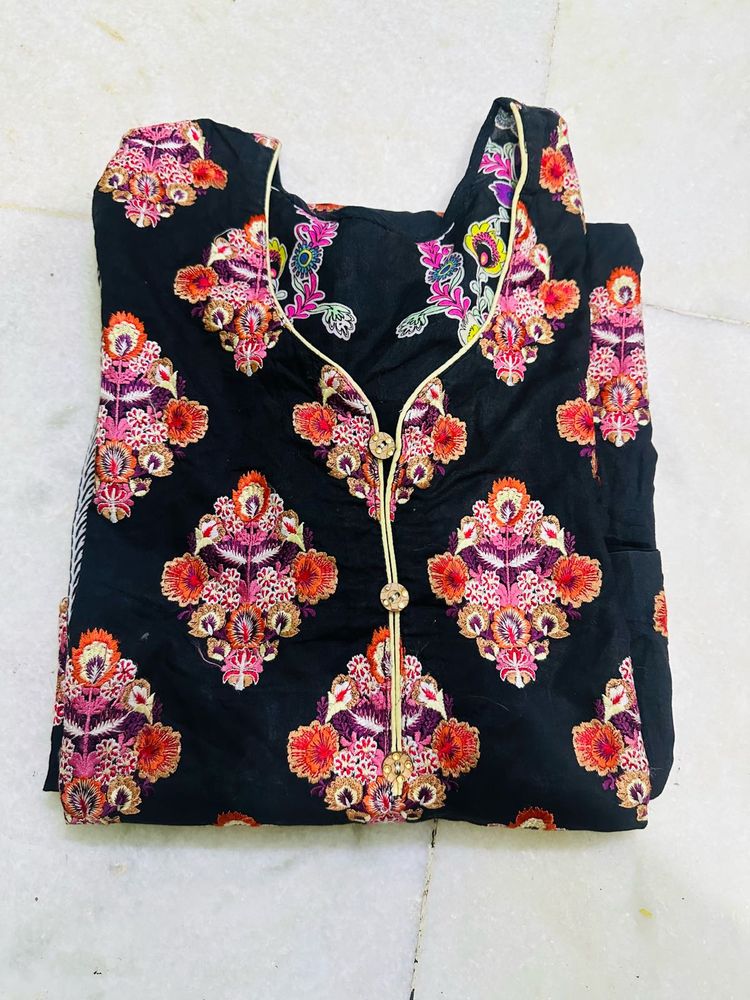 Black Color Self Embroidery Kurat