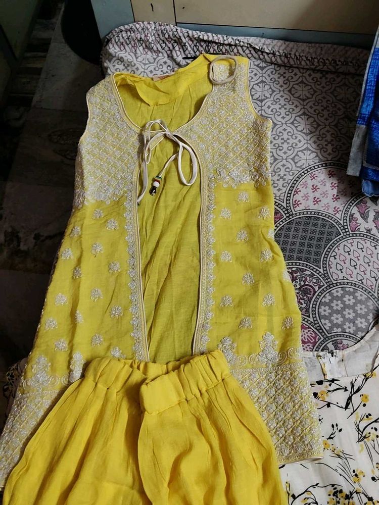 Yellow And White Sharara Set