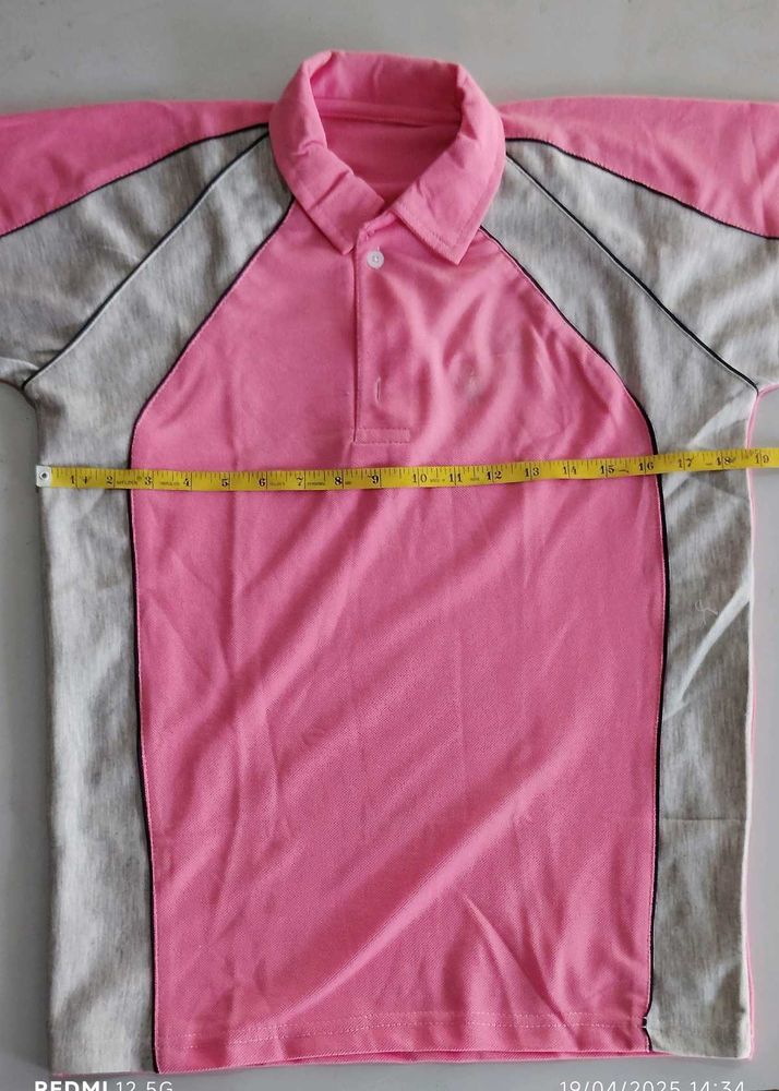 Pink &amp; Grey Polo T Shirt