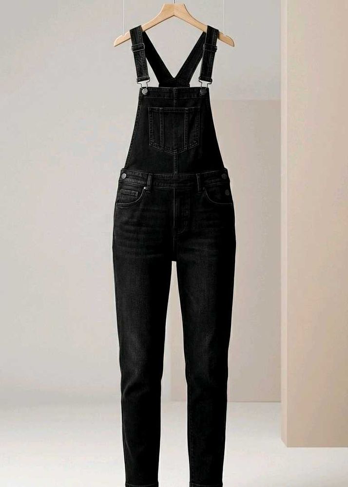 Stylish Black Denim Overalls
