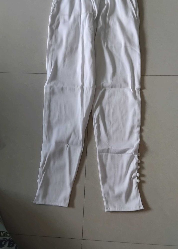 White Button Detail Pants