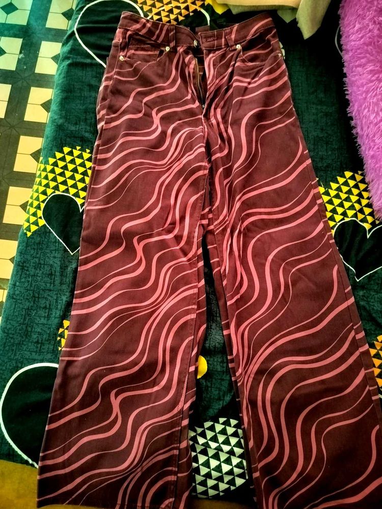 Patterned Wide Leg Pants