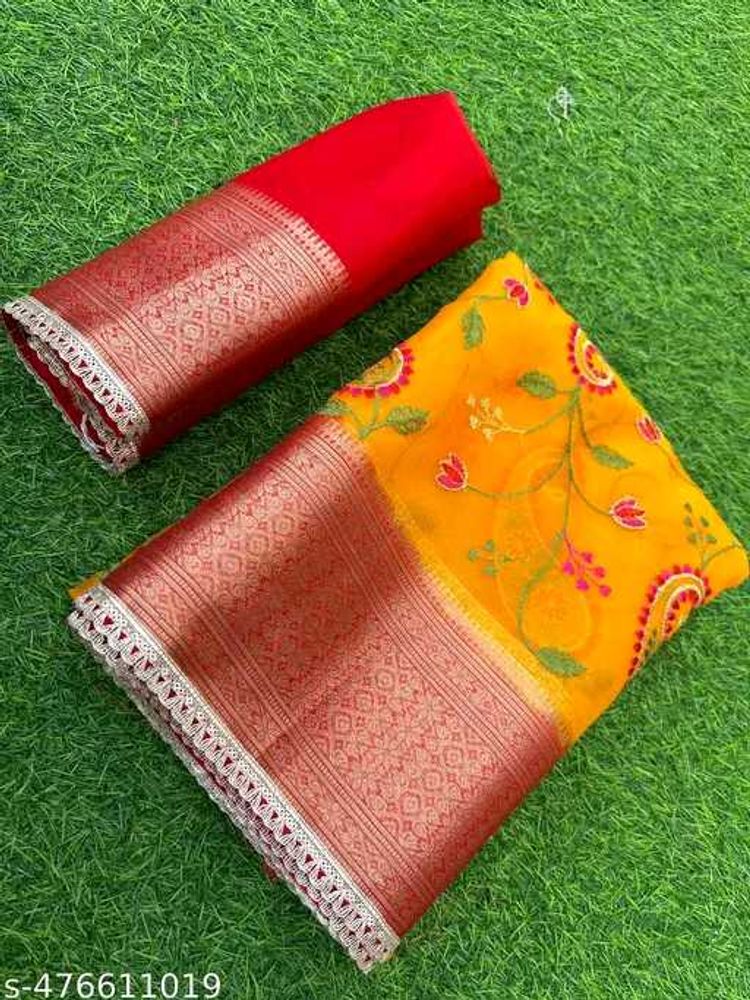 Yellow Saree With Attached Blouse