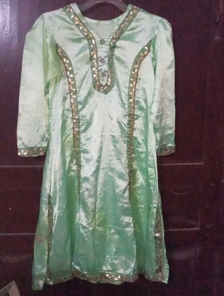 Pista Green Satin Kurti