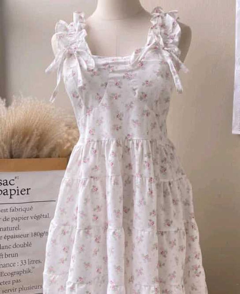Floral Tie Strap Tiered Dress