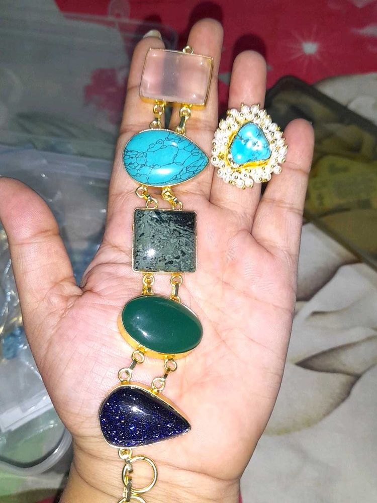Combo turquoise Gemstone Bracelet &amp; Ring