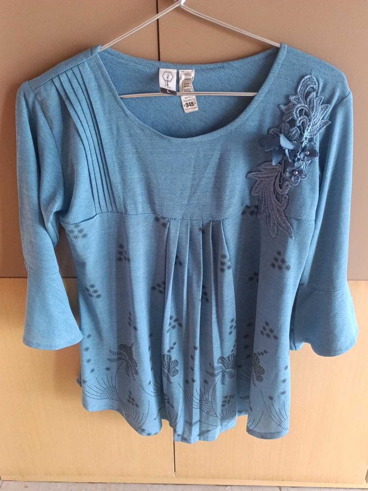 Aqua Floral Embellished Top