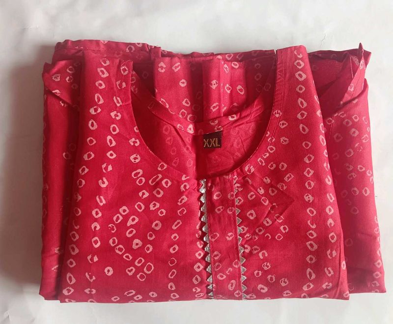 Red Bandhani Kurta Set