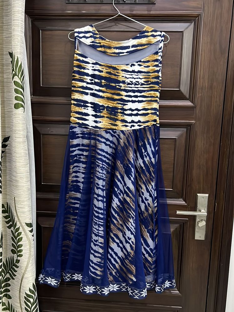 Blue Dress With Net Detailing