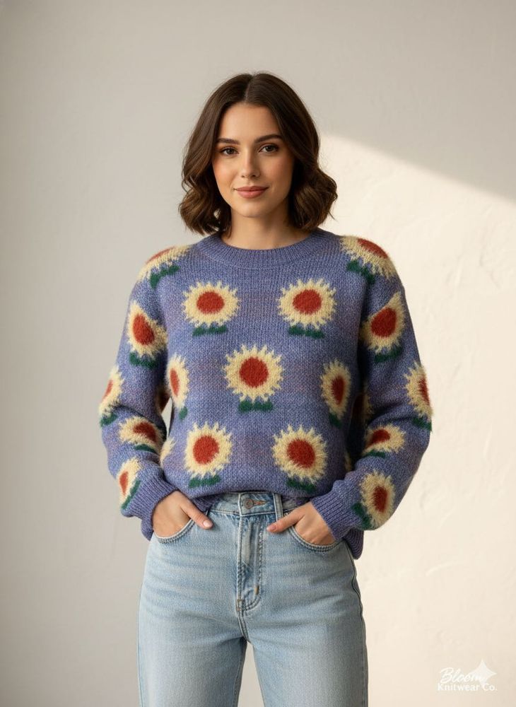 Sunflower Print Knit Sweater