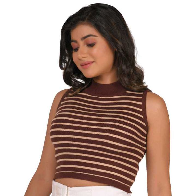 Brown And White Striped Tank Top