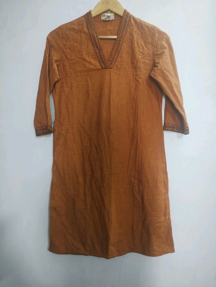 Fabindia Rust Orange Cotton Kurta(Women)