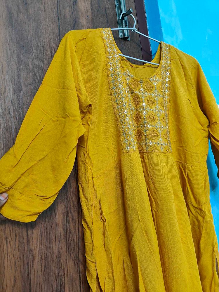 Mustard Yellow Embellished Kurti