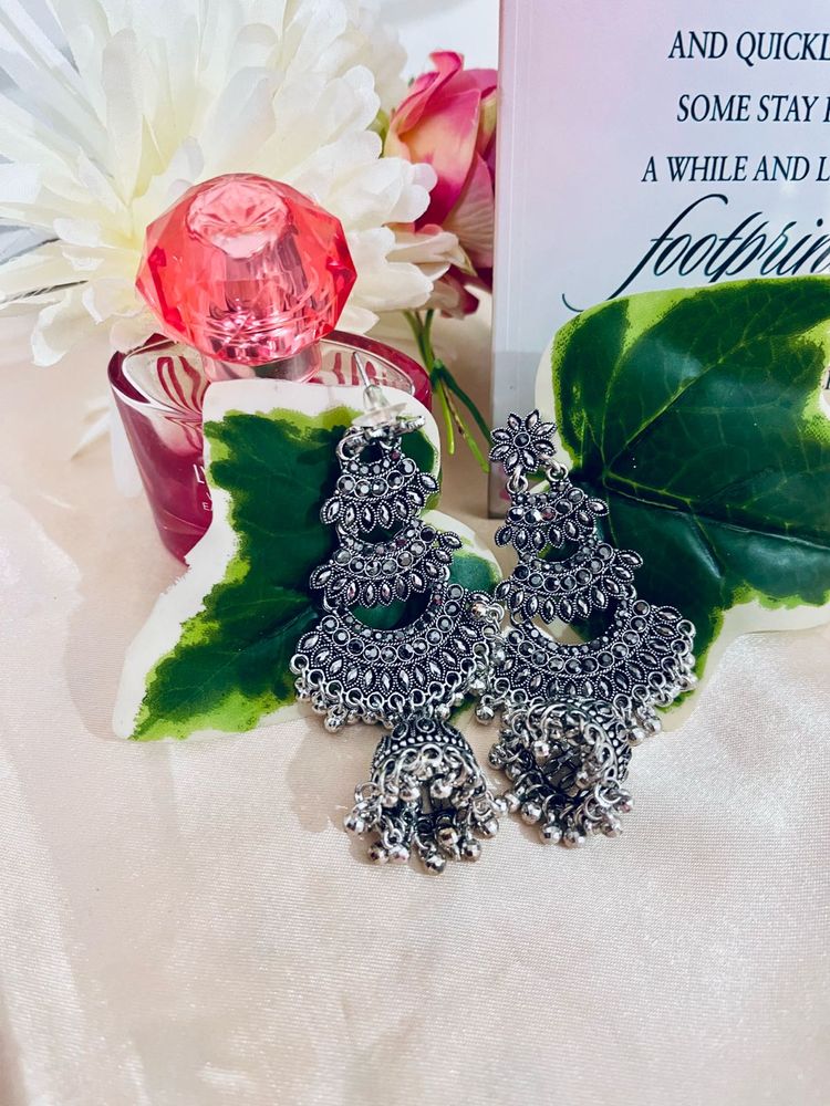 Oxidised long Chandbali Earrings