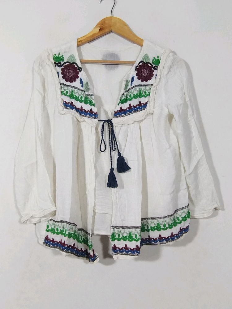 White Embroidered Overcoat (Women)