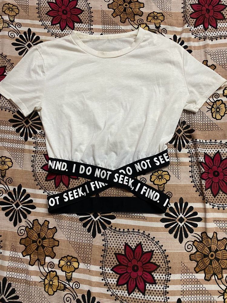 White Crop Top With Black Tape