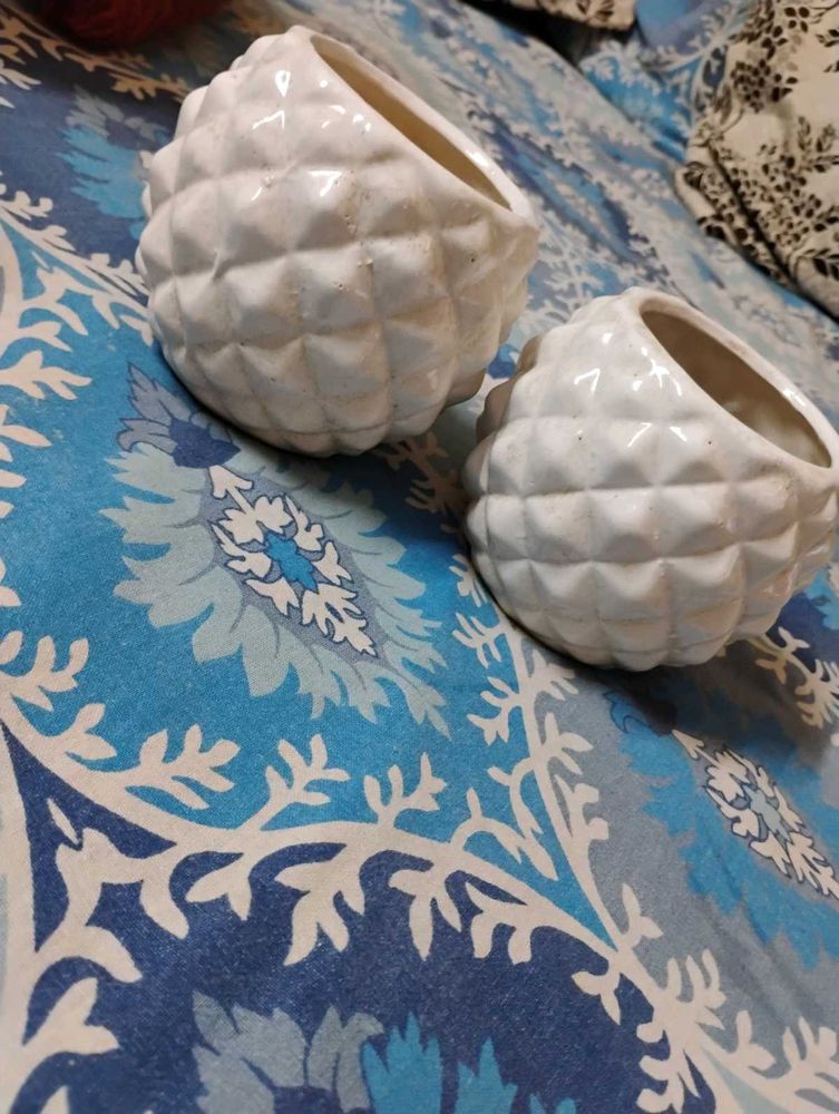 White Ceramic Pineapple Planters (Set of 2)