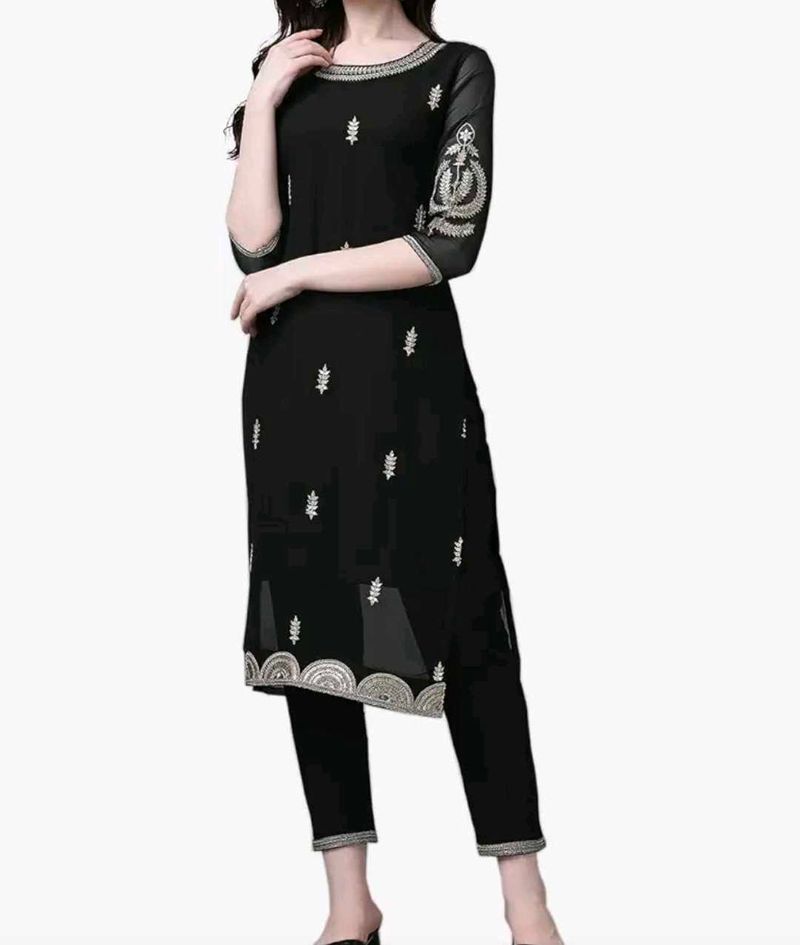 Ethnic Embroidered Black Party Kurta