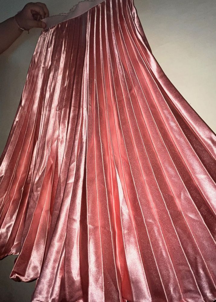 Pleated Pink Satin Skirt