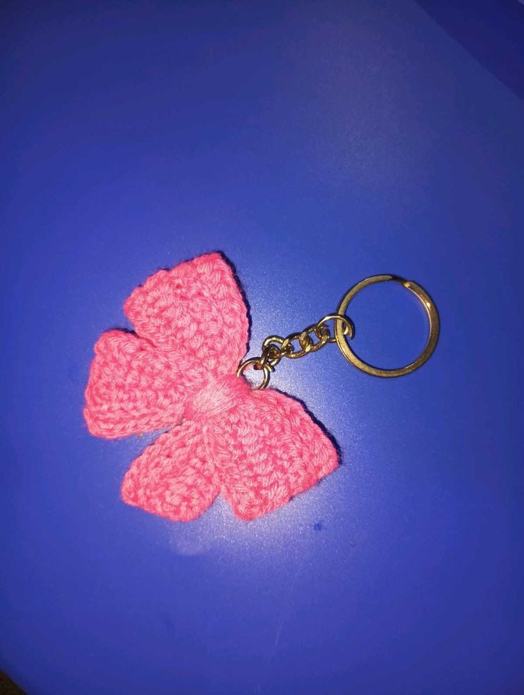 Pink Crochet Bow Keychain