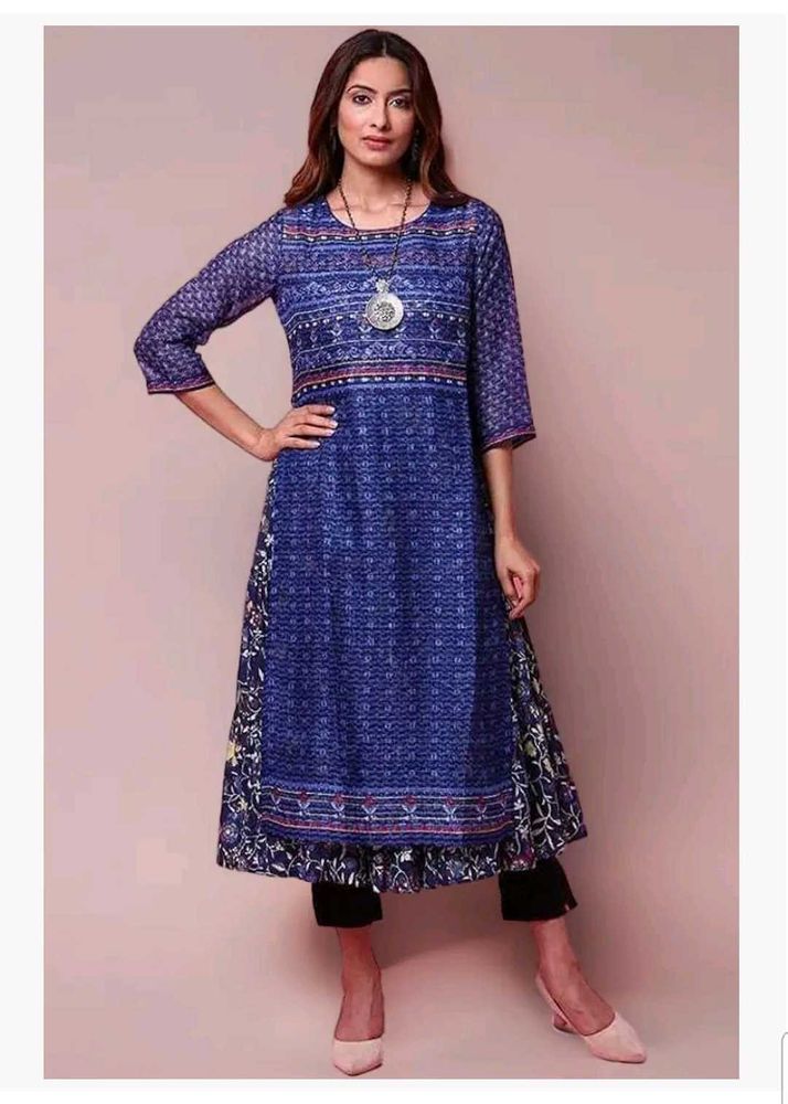 Blue Printed Kurti Dress