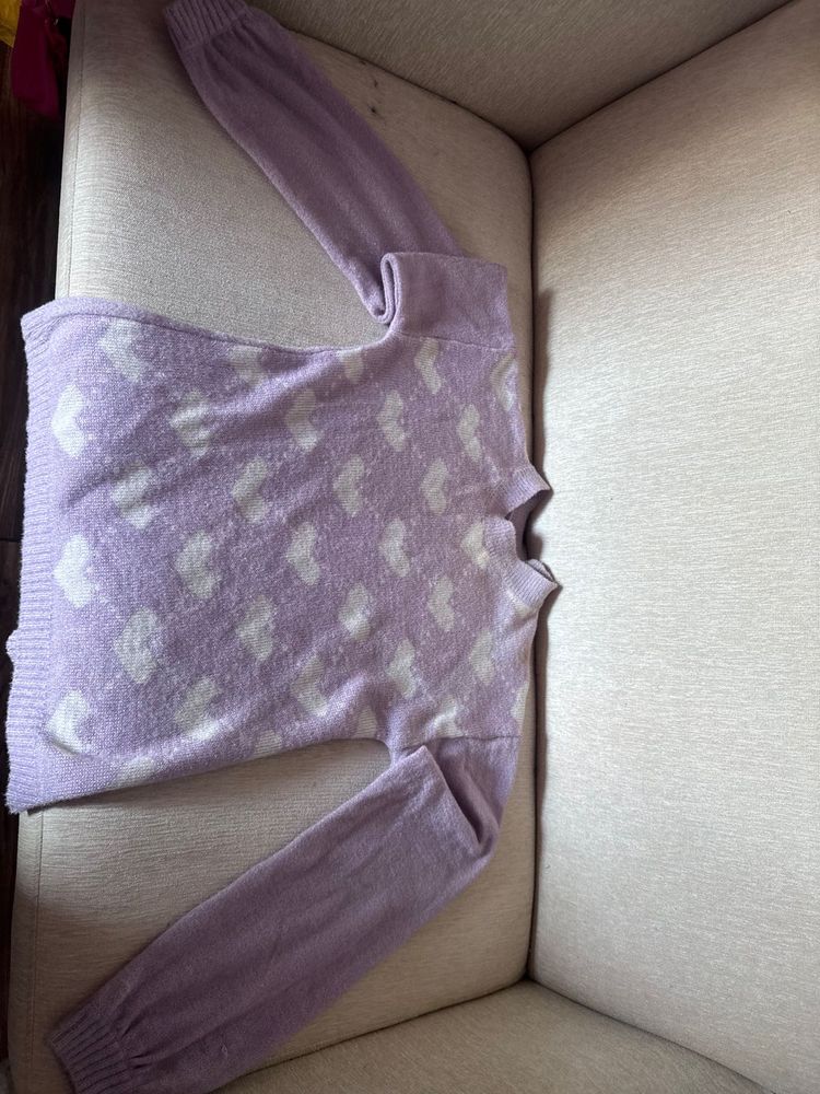 Cute Lavender Sweater With Heart Print