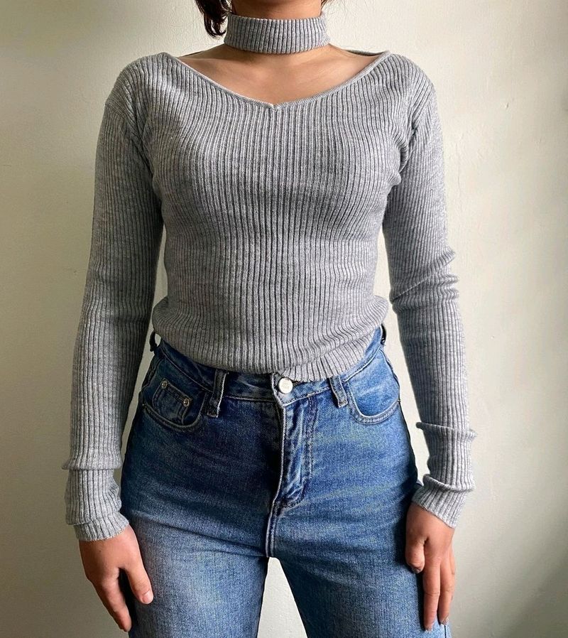 Ribbed Grey Top