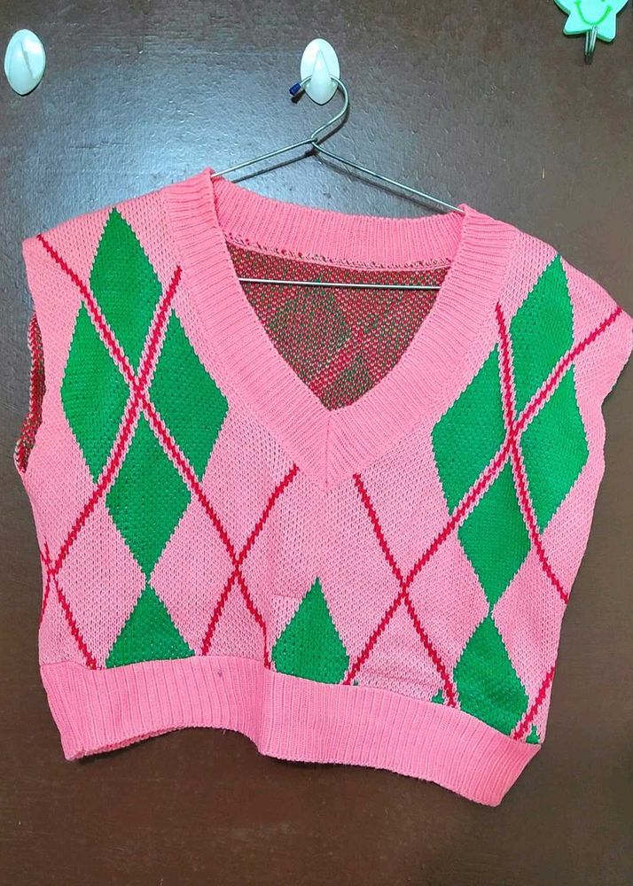 Pink Argyle Knit Top