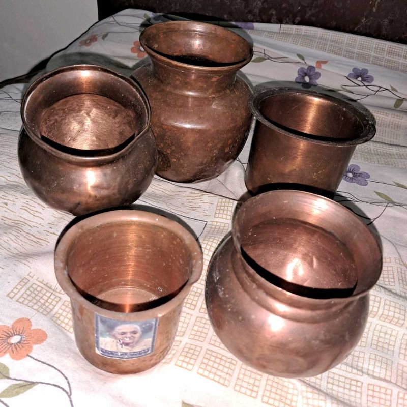 5 Vintage Copper Pooja items.