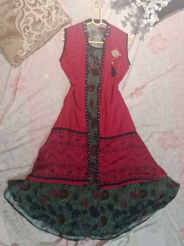 Multicolor Ethnic Anarkali Kurta Set, Size-S