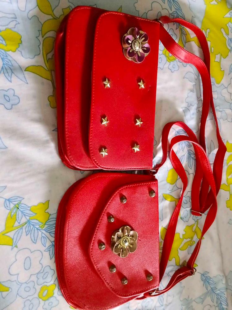 Red Flower Accent Shoulder Bags - Set of Two