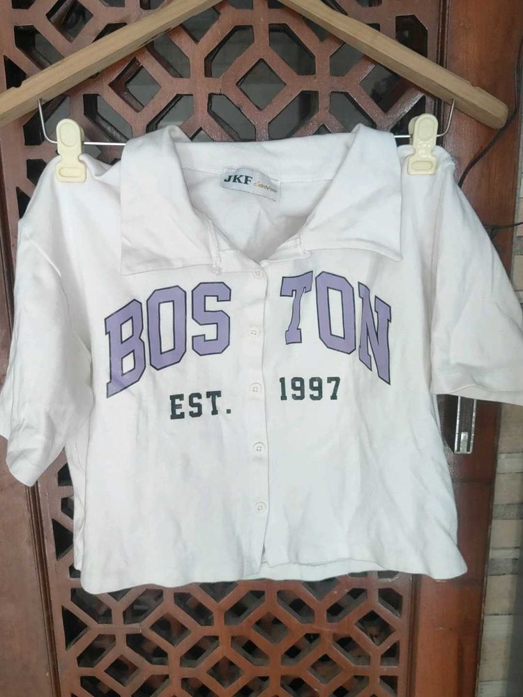 White Boston Crop Top