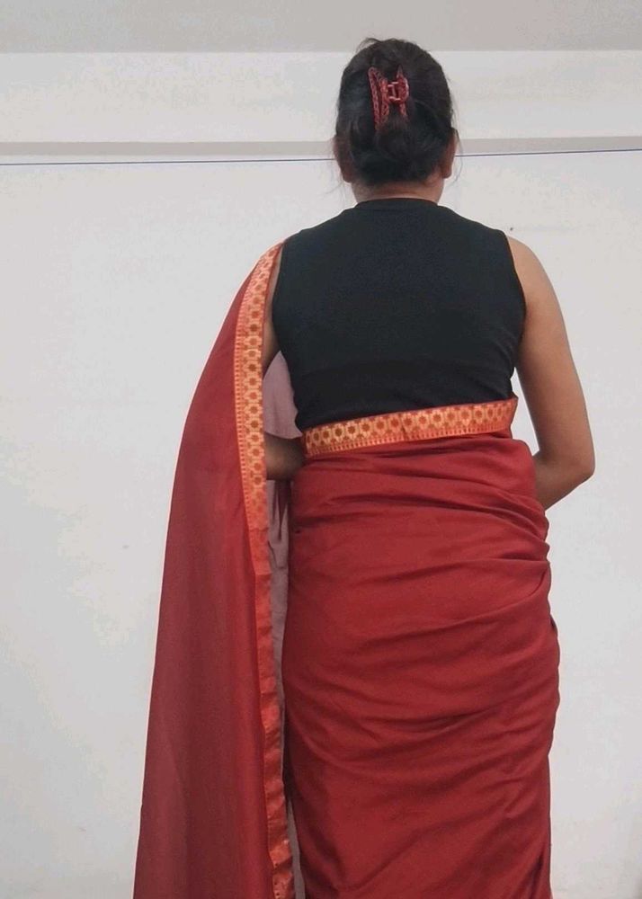 Rust Saree with Gold Border