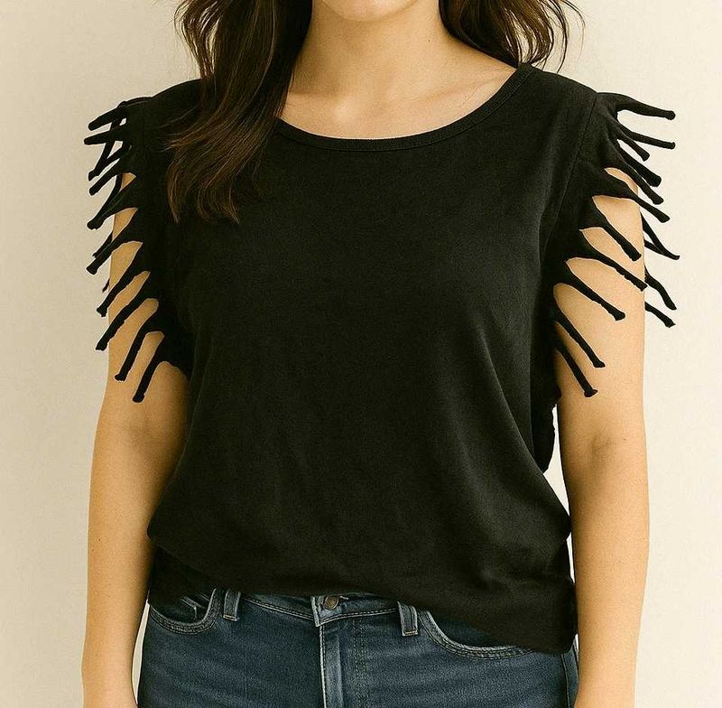 Punk Sleeveless Black Tshirt With Tassel