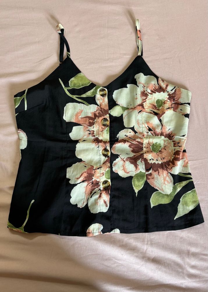 Black Floral Top-With Adjustable Straps