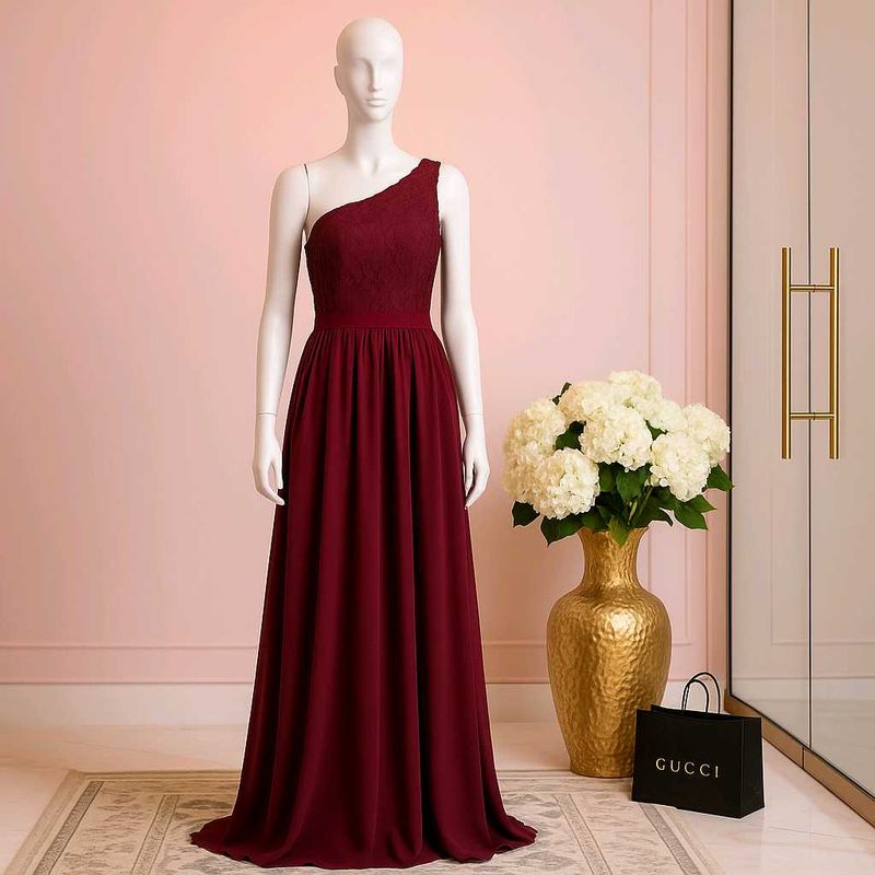 Burgundy One-Shoulder Gown