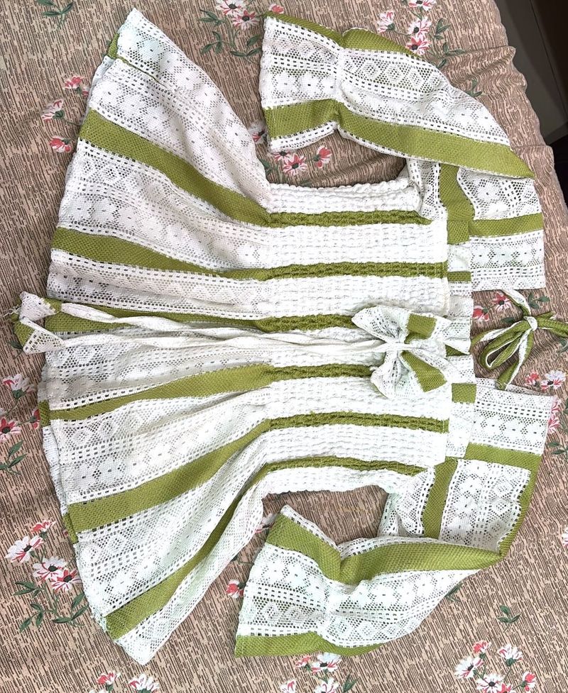 Green &amp; White Lace Dress